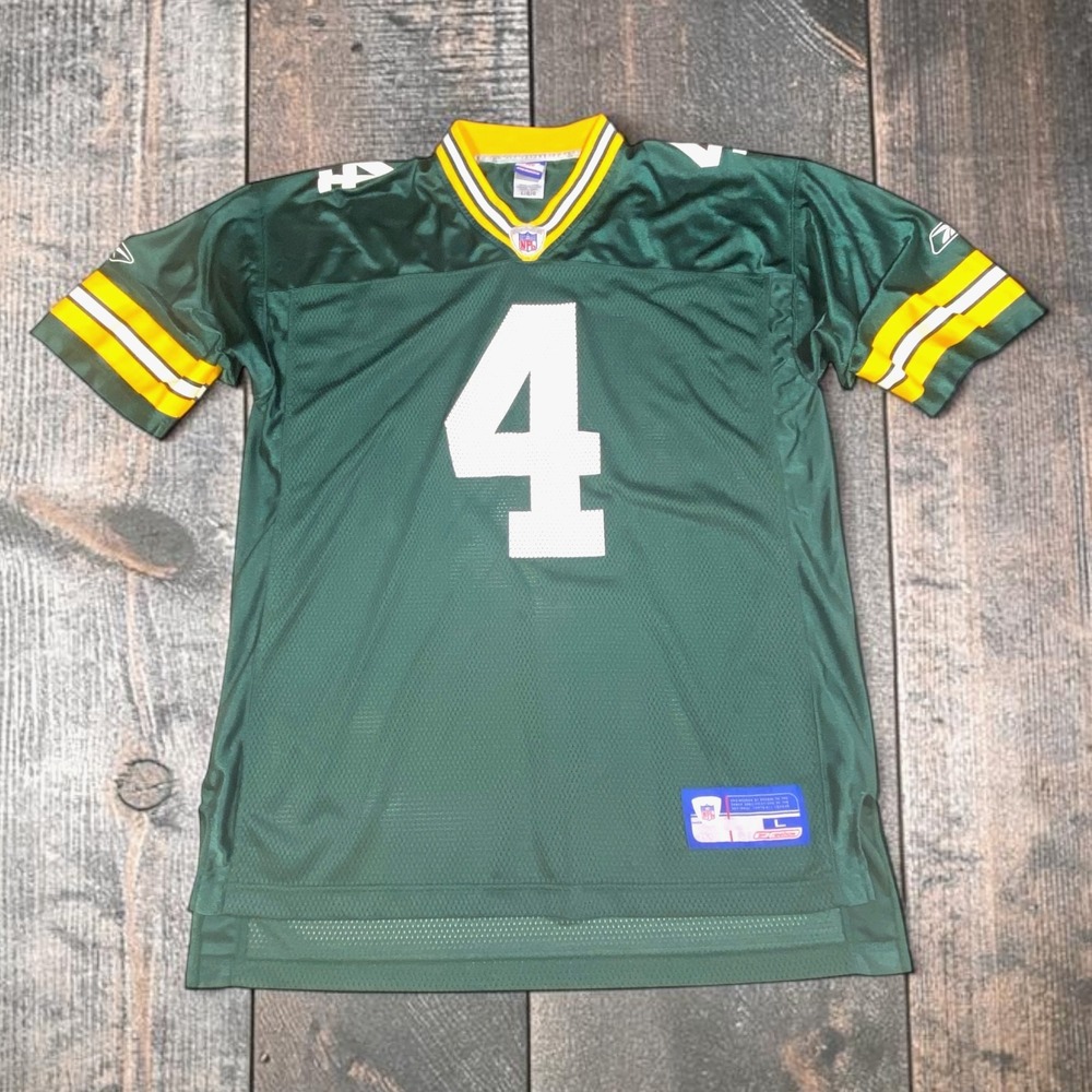 Green Bay Packers Jersey Favre #4 Mens L Reebok Green NFL Home Replica